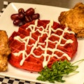 Whole Belgian Red Velvet Waffle w/ Fried Leg and Thigh