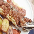 Grilled Mackerel w Spicy Hot Sauce.  Plantain not included