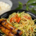 Papaya Salad with Curry Chicken Sausages