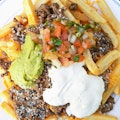 GRILLED CHICKEN FRIES- Chicken, Cheddar Cheese, Pico, Guacamole, Sour Cream, Cotija Cheese