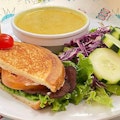 Half a Sandwich, Cup of Soup, and Organic Salad