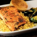 Salmon & Shrimp over Yellow Saffron Rice